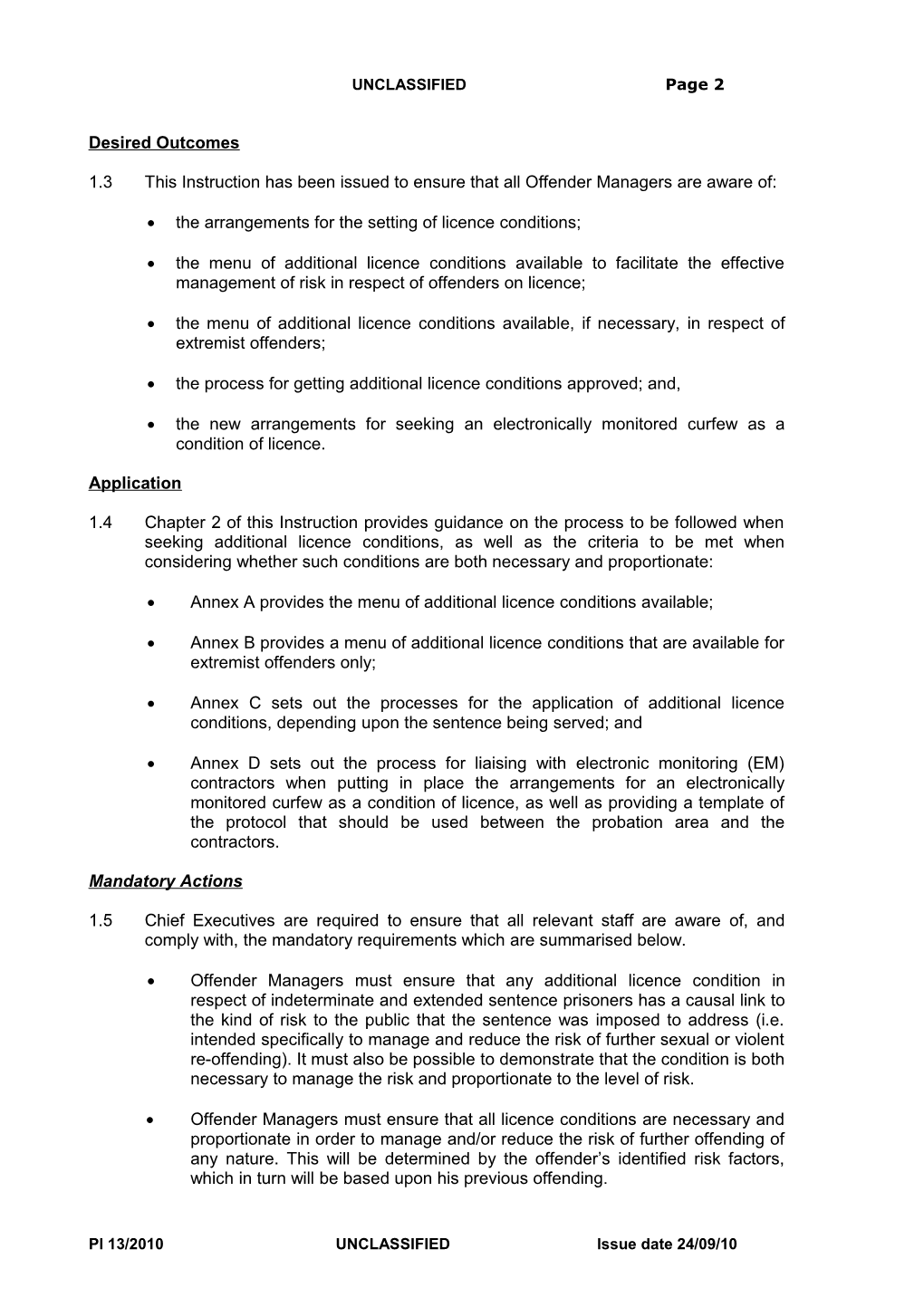 Probation Instruction 13-2010 - Licence Conditions