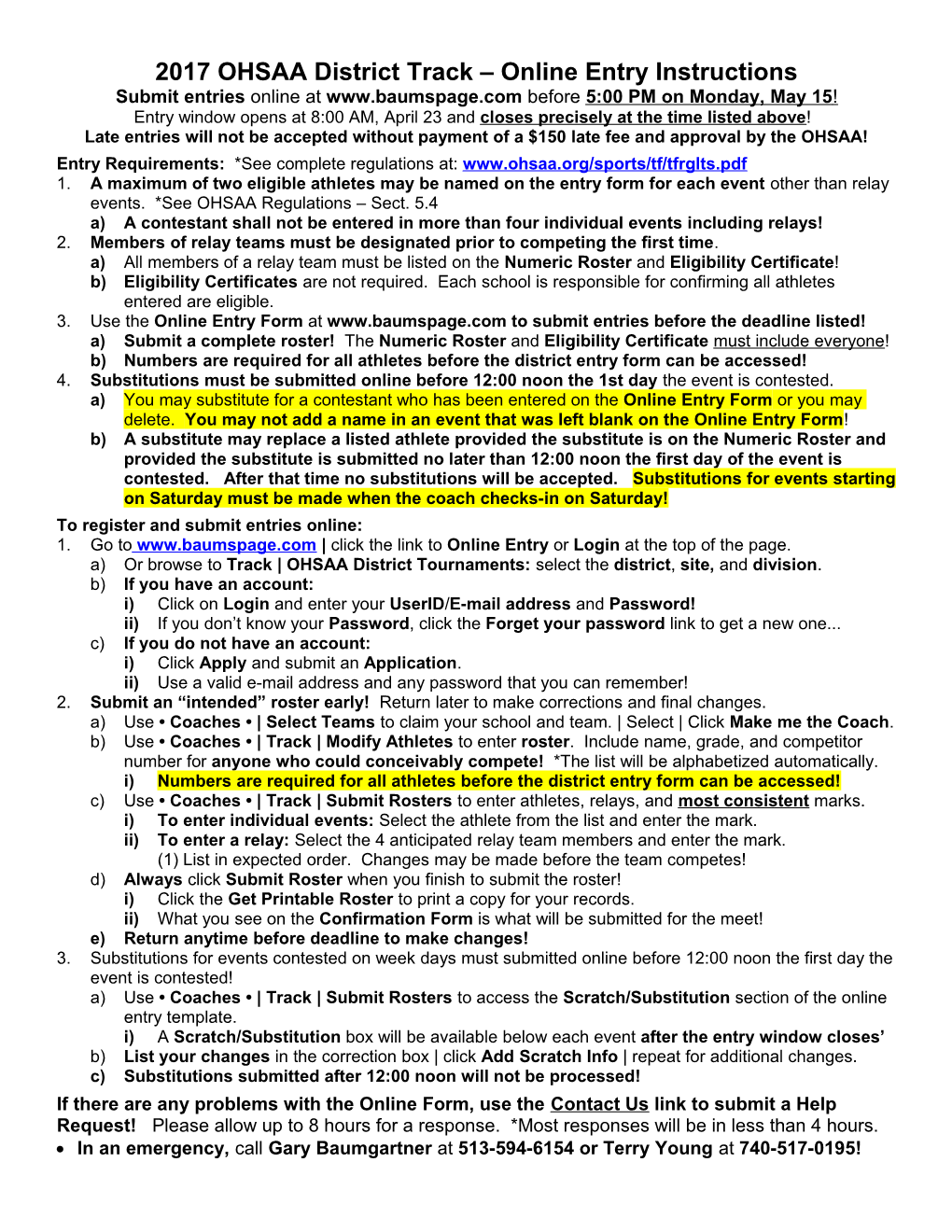 OHSAA District Tournament Entry Details