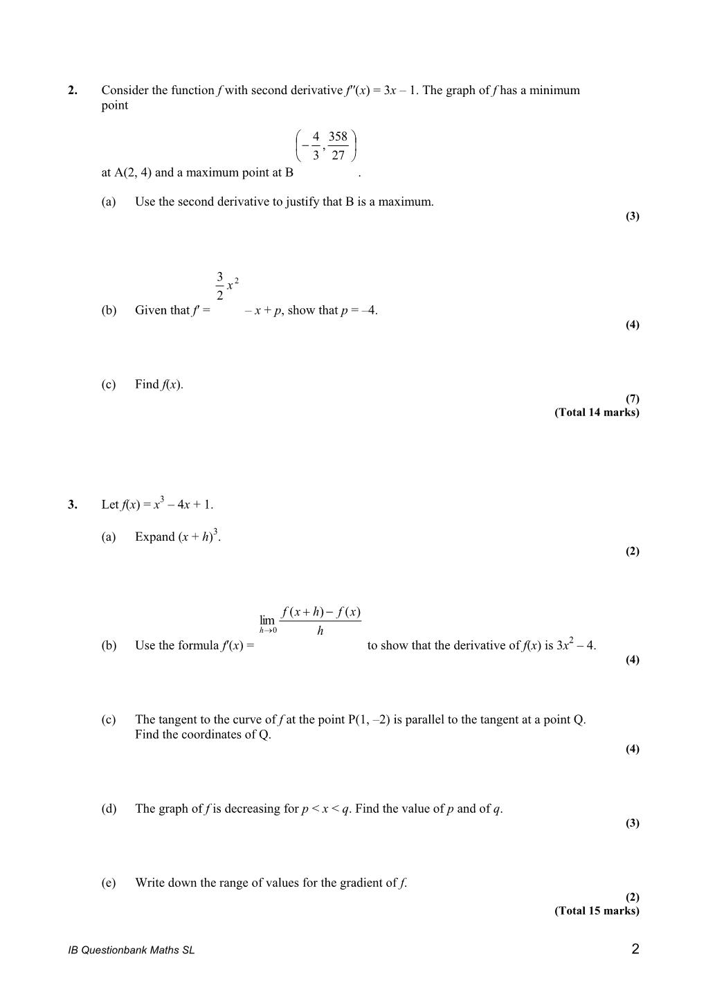 Calculus Review Questions