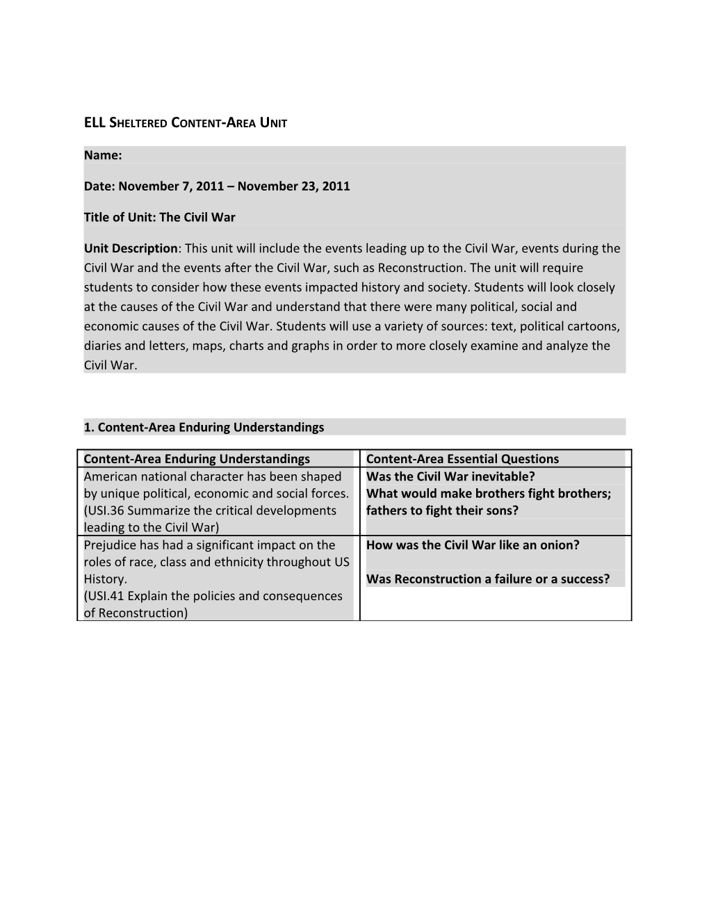 ELL Sheltered Content-Area Unit