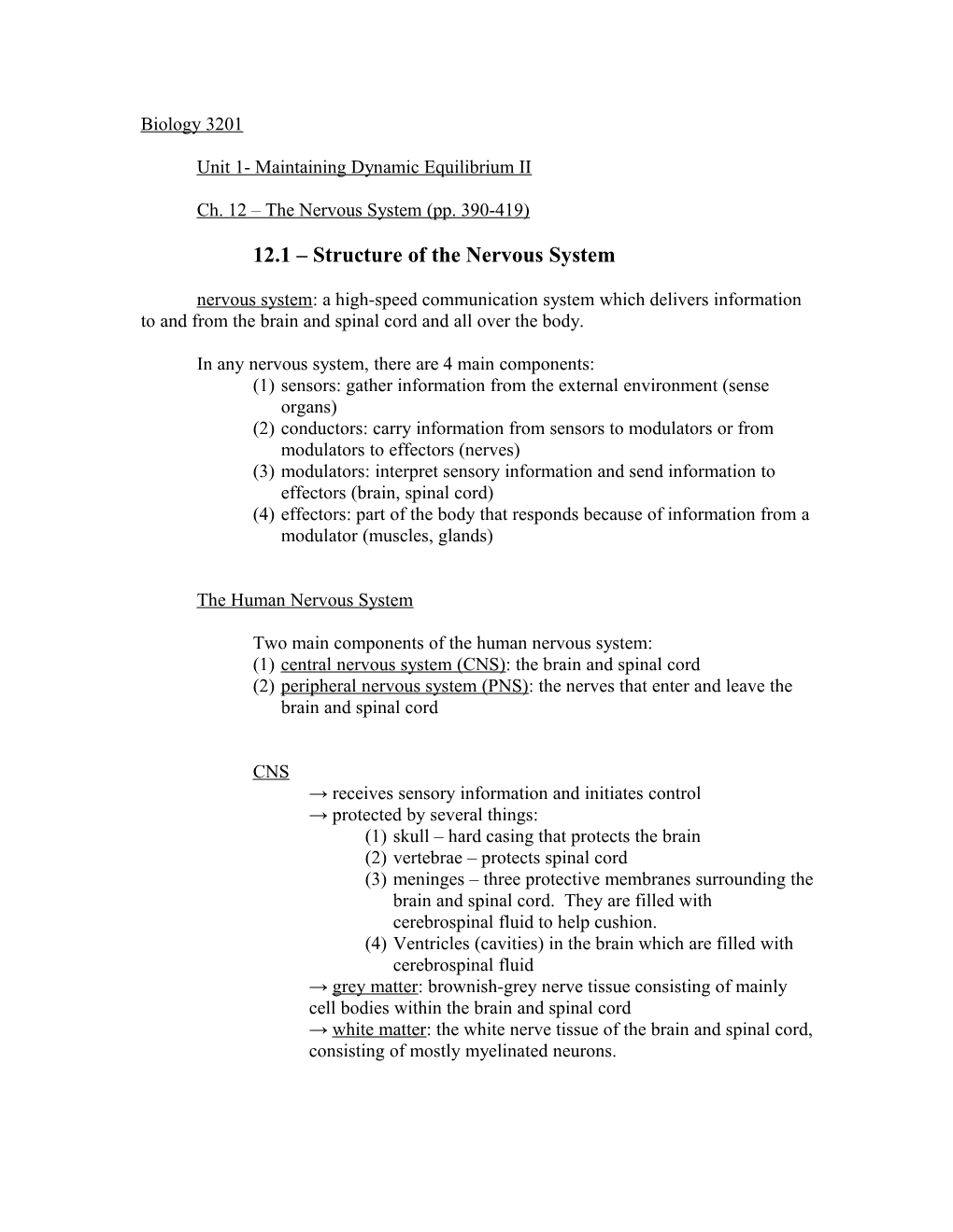 Unit 1- Maintaining Dynamic Equilibrium II