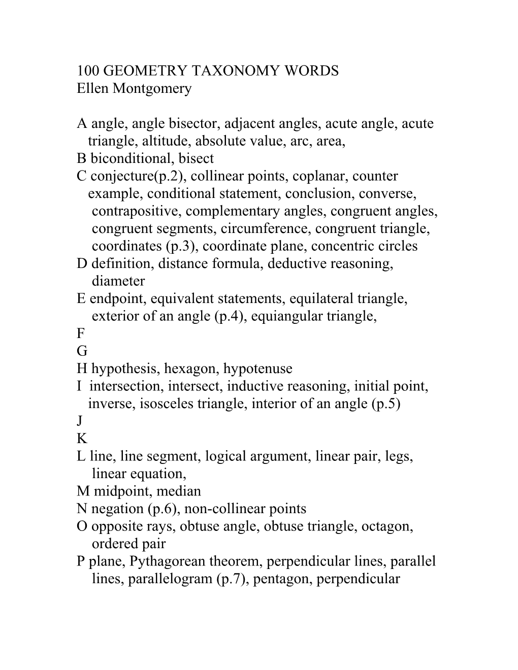 Geometry Taxonomy Words