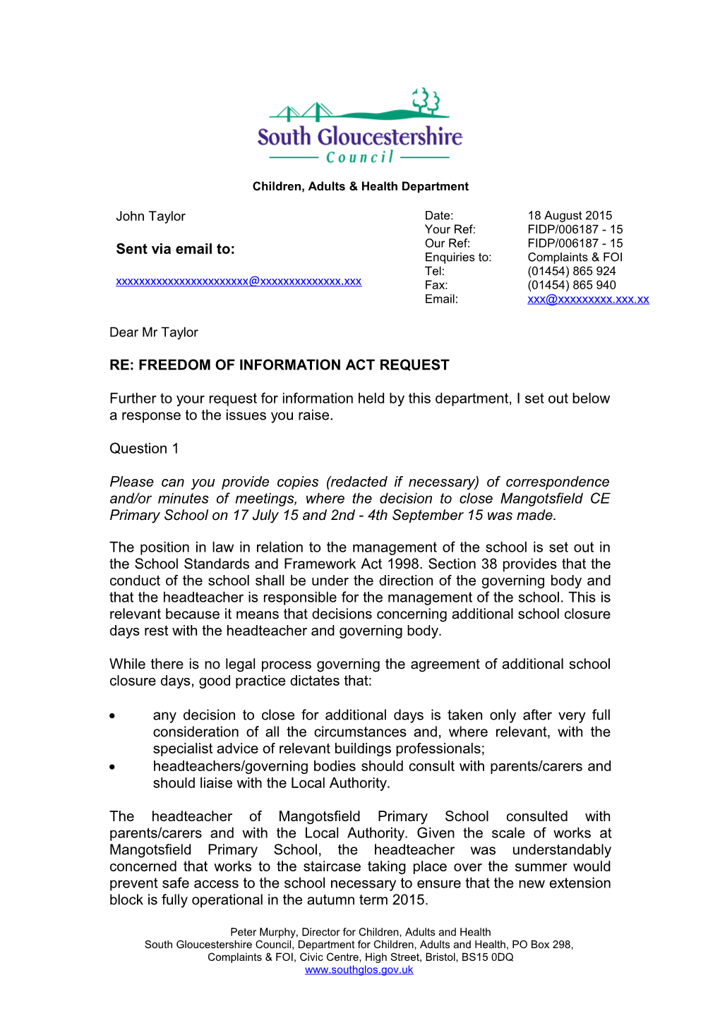 FOI Response Letter CAH