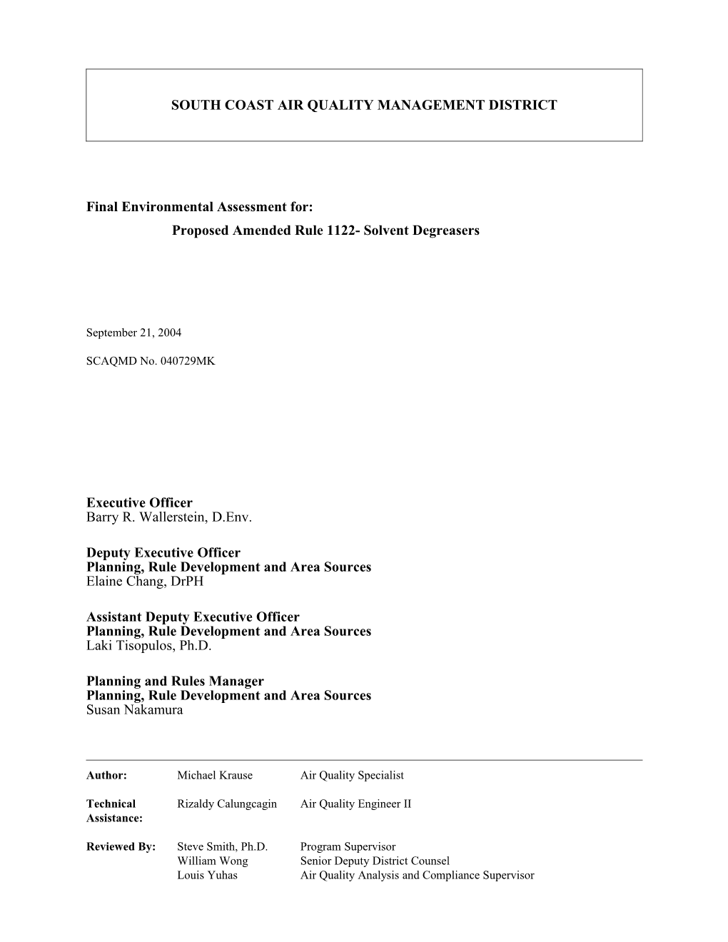 Final Environmental Assessment For