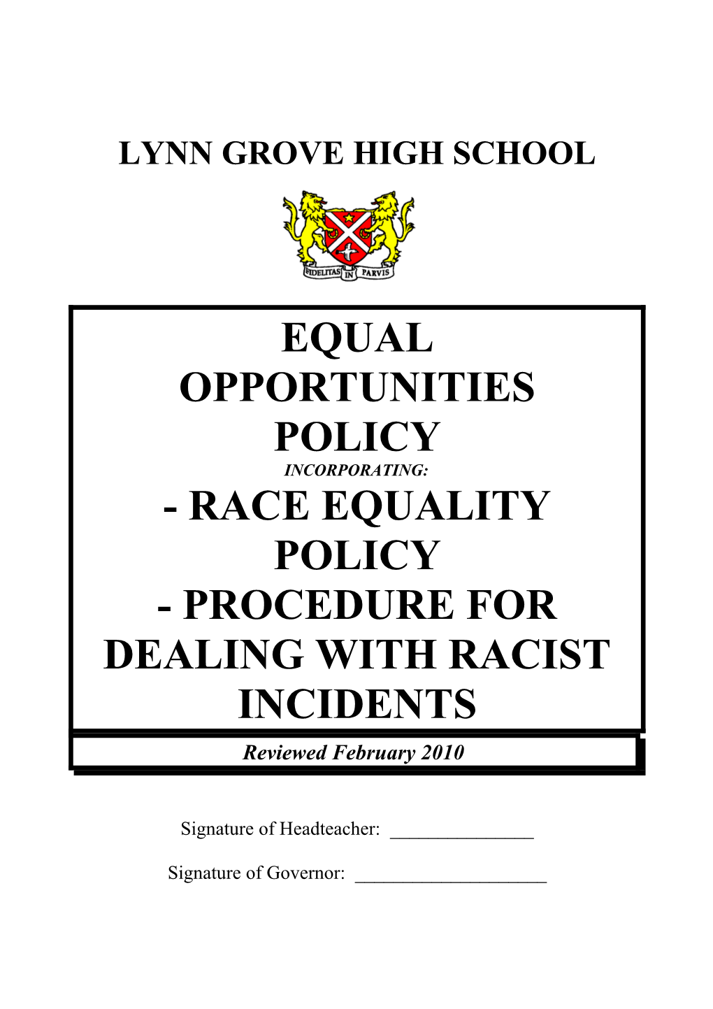 Procedure for Dealing with Racist Incidents