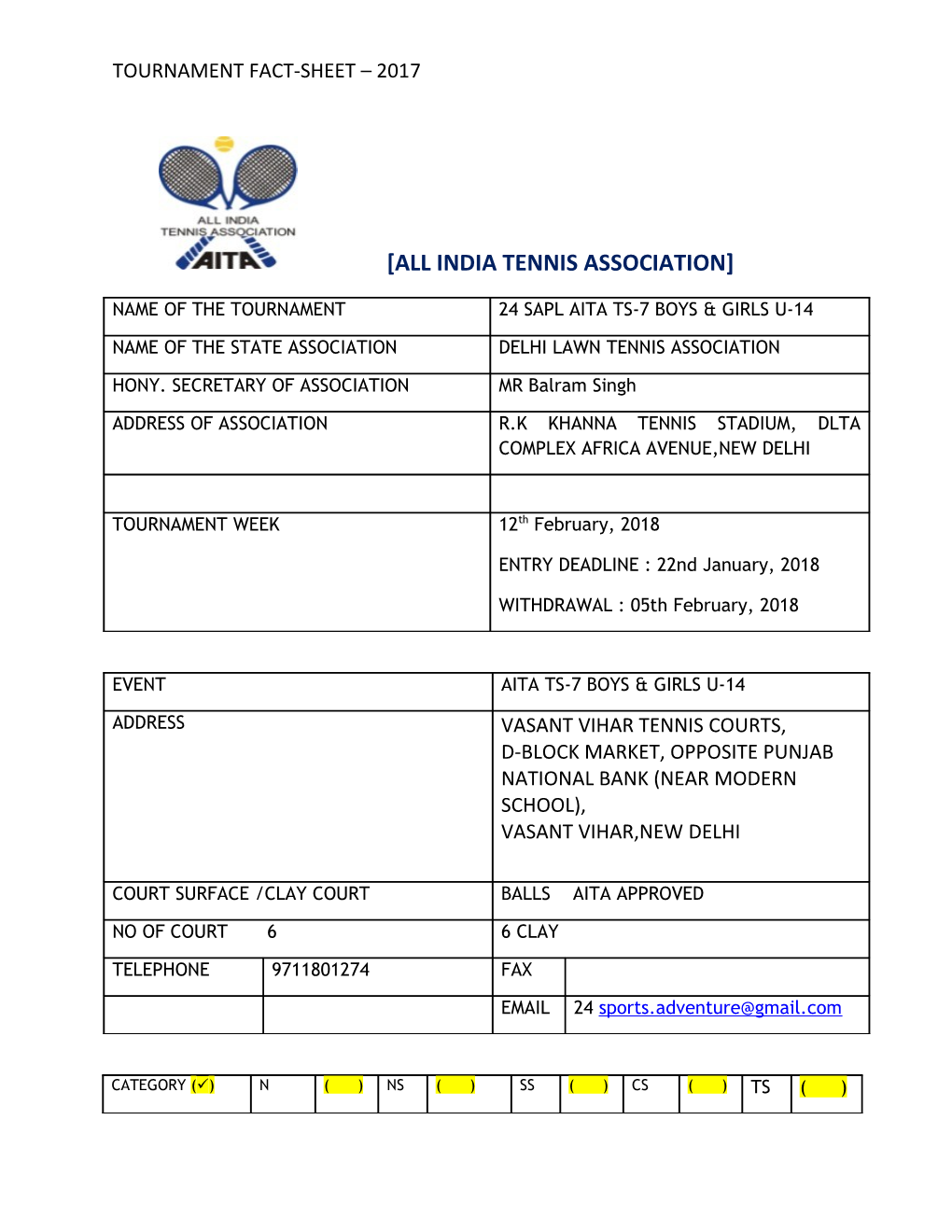 Tournament Fact - Sheet s13