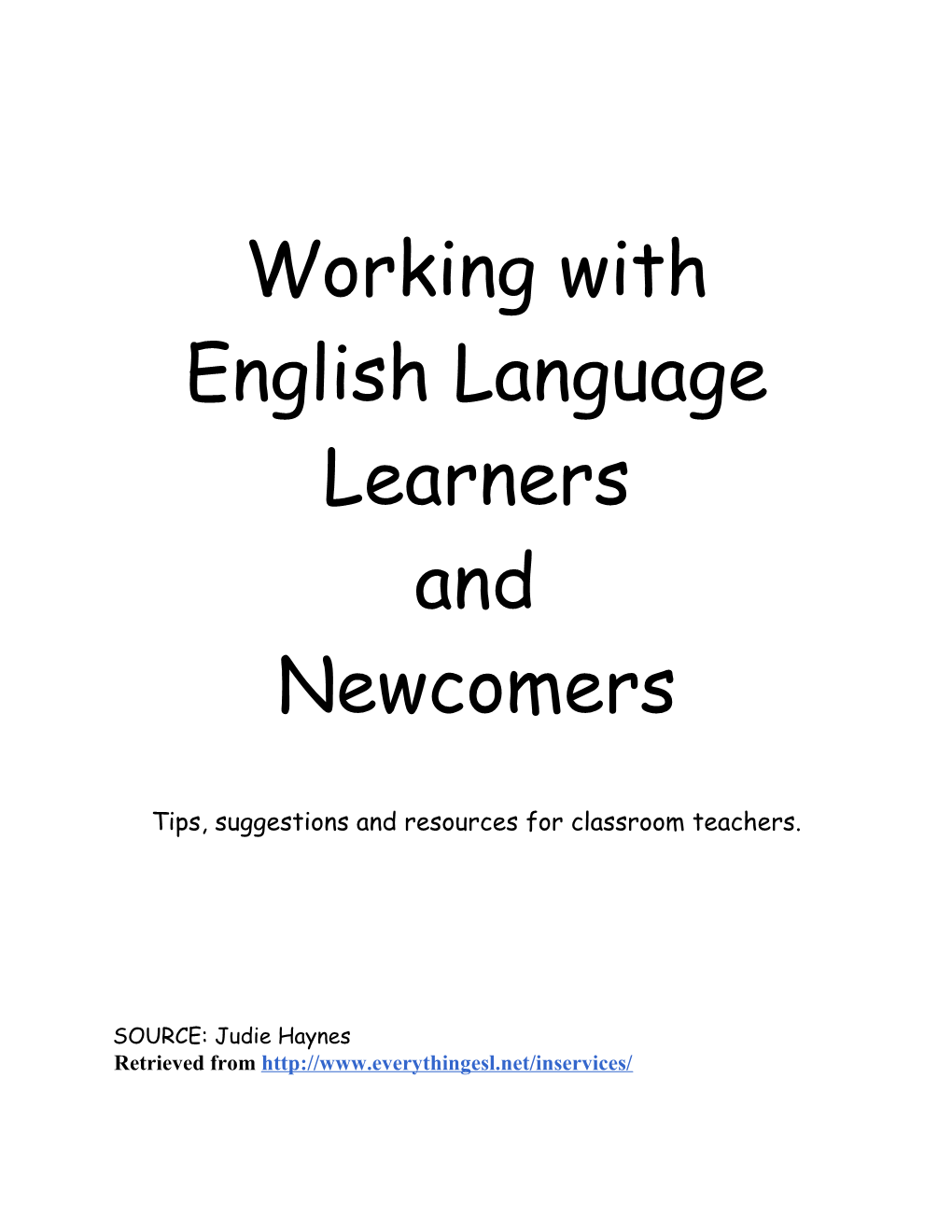 Working with English Language Learners and Newcomers M. TRIPSA