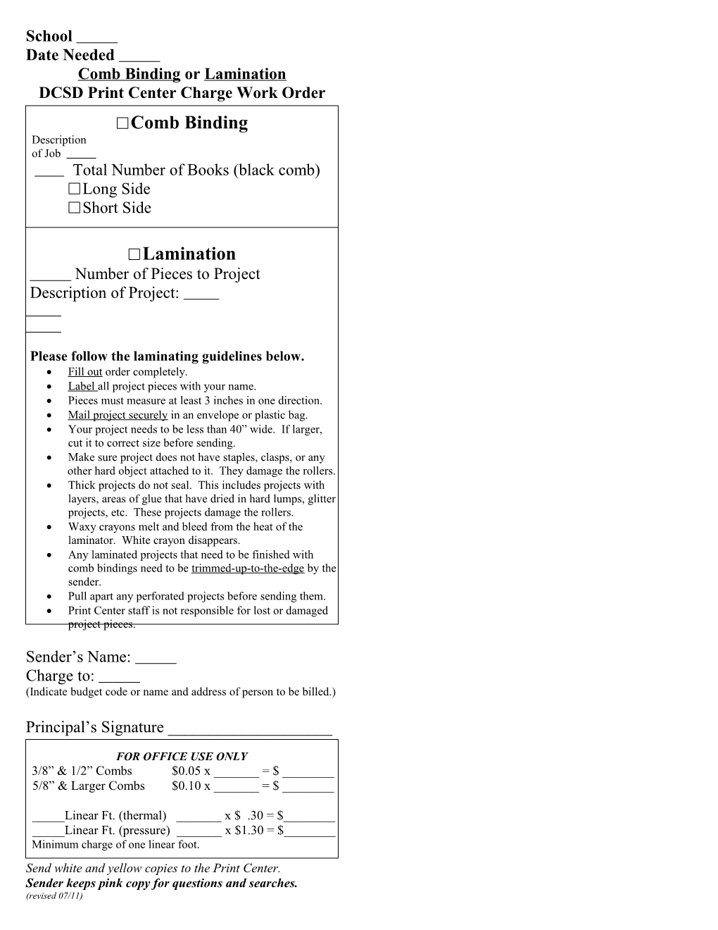 DCSD Print Center Charge Work Order