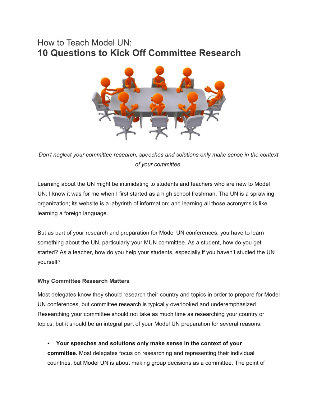 10 Questions to Kick Off Committee Research