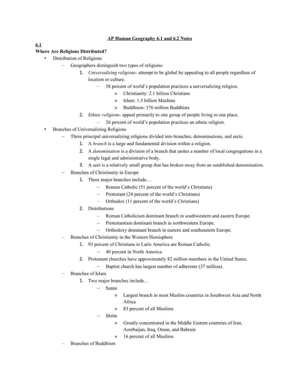 AP Human Geography 6.1 and 6.2 Notes