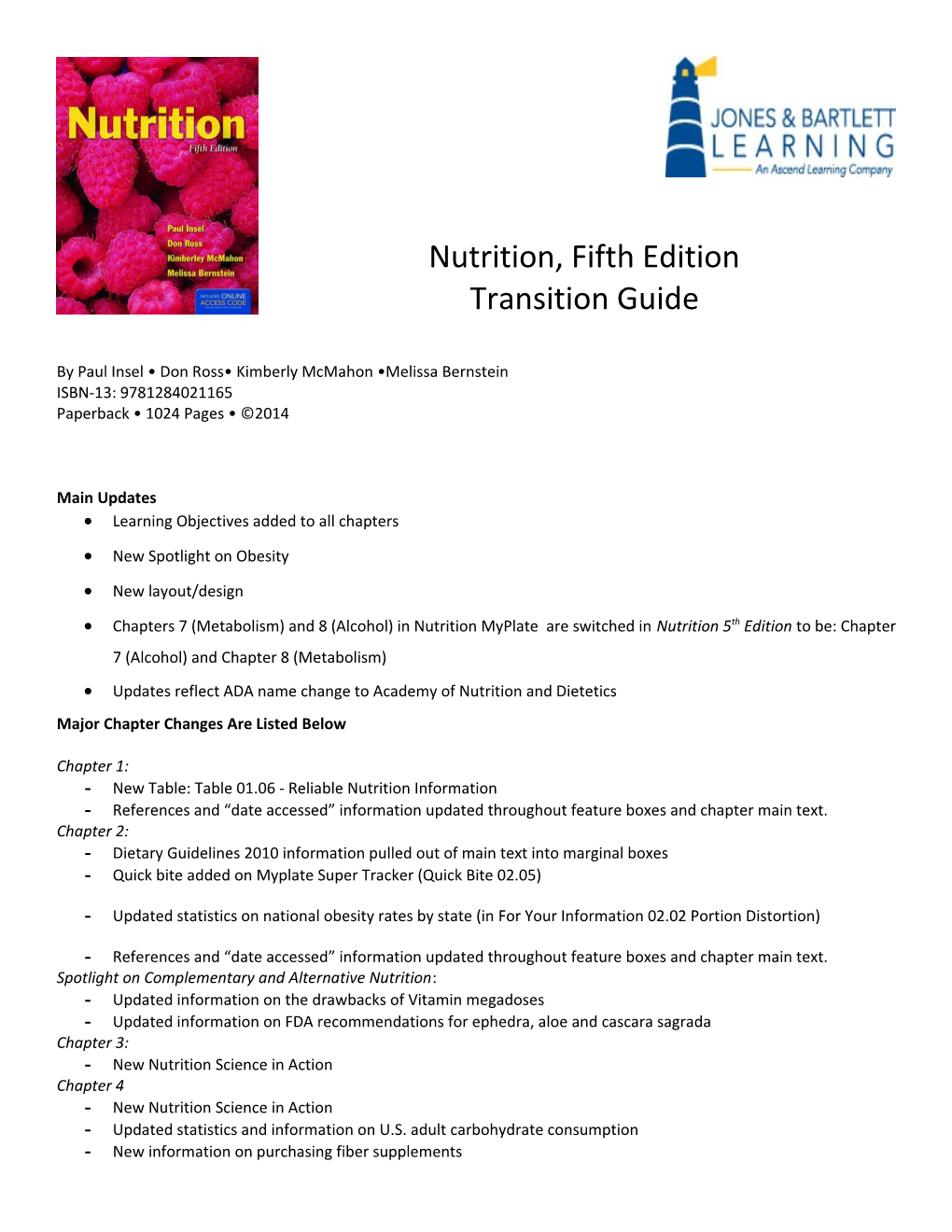 Nutrition, Fifth Edition Transition Guide
