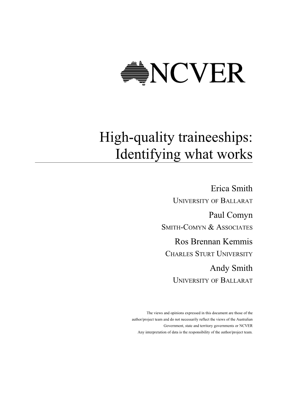 High-Quality Traineeships: Identifying What Works