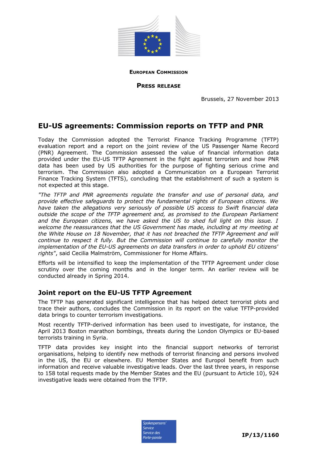 EU-US Agreements: Commission Reports on TFTP and PNR