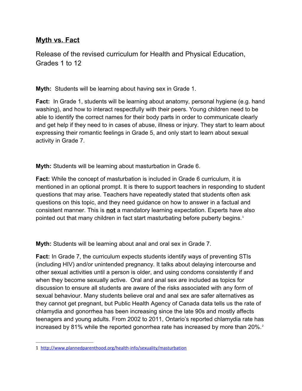 Release of the Revised Curriculum for Health and Physical Education, Grades 1 to 12