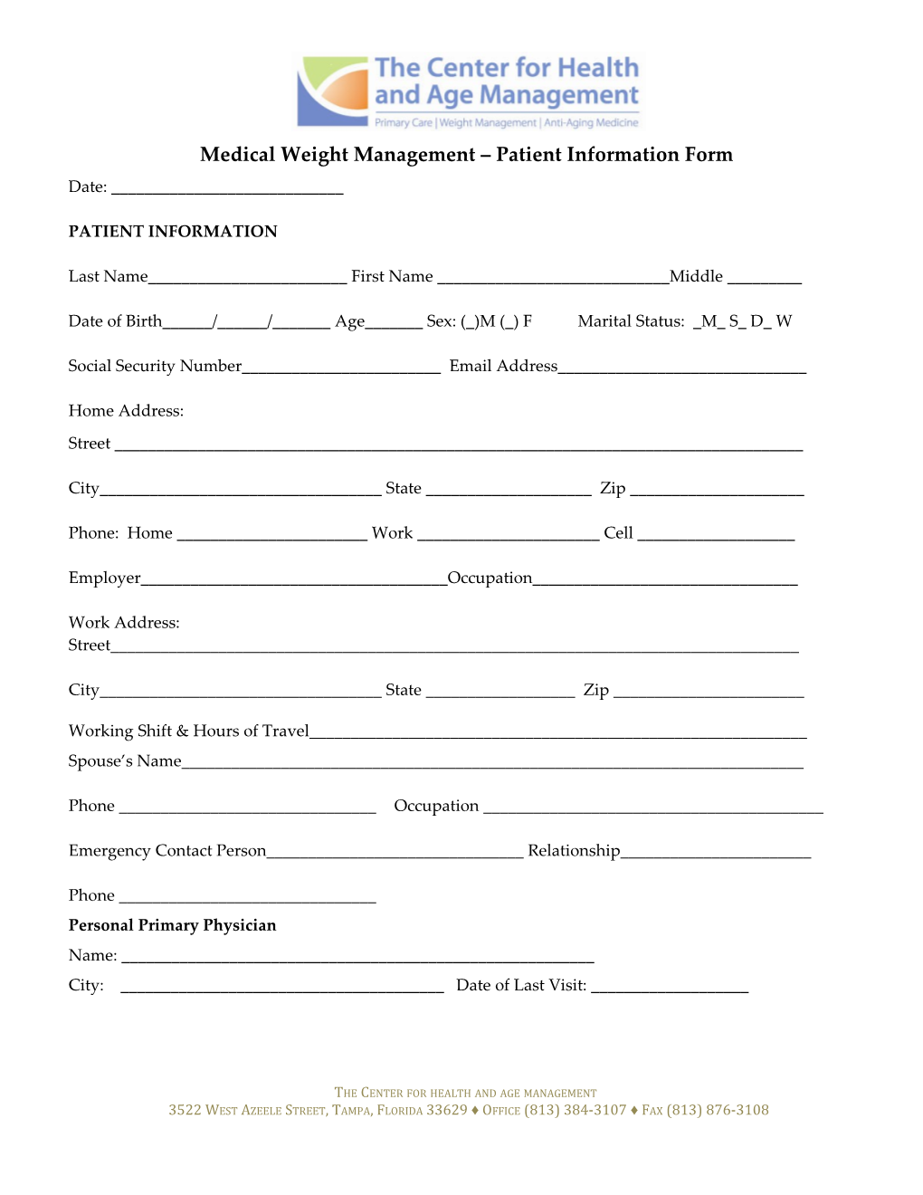 Medical Weight Management Patient Information Form