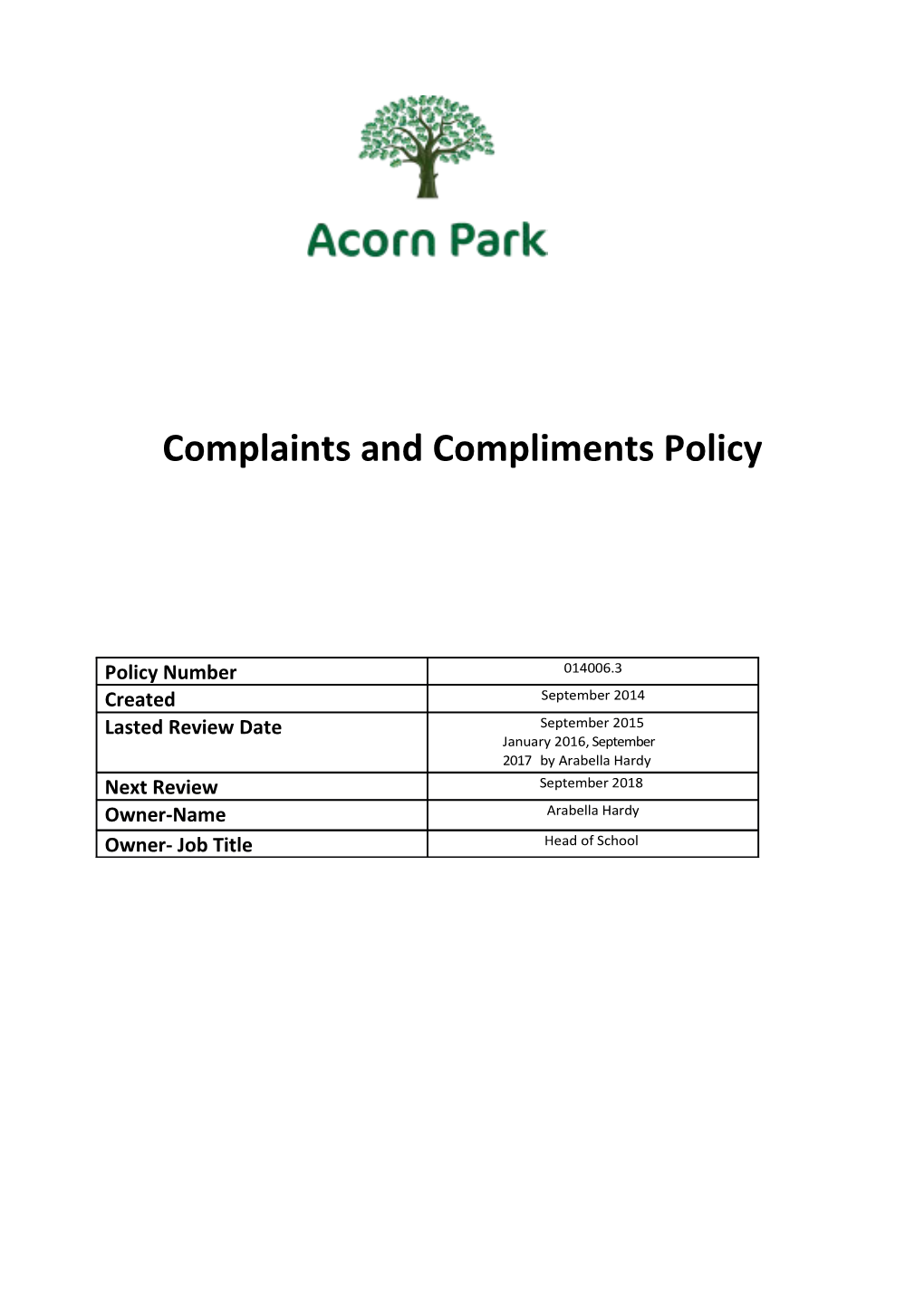 Complaints and Compliments Policy