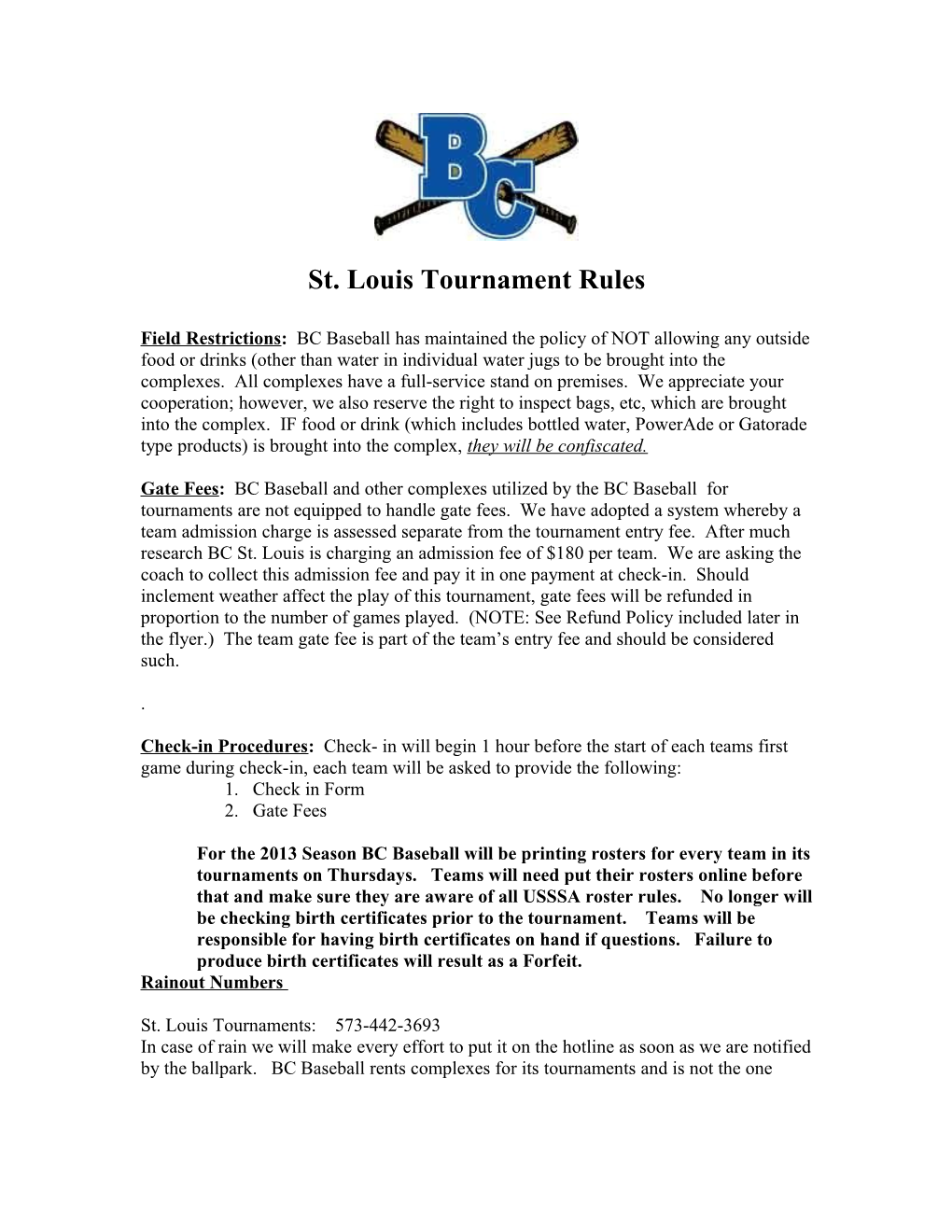 St. Louis Tournament Rules