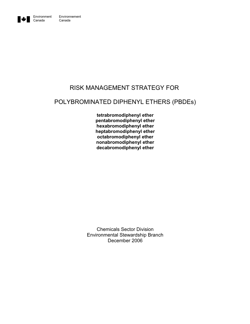 Risk Management Strategy for Polbrominated Diphenyl Ethers (PBDE)