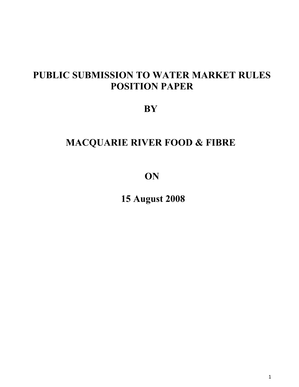 Public Submission to Water Market Rules Position Paper