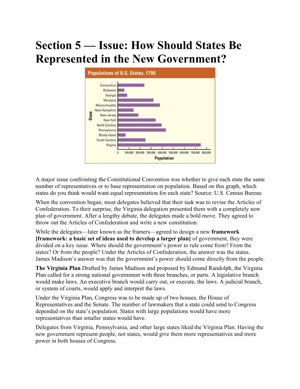 Section 5 Issue: How Should States Be Represented in the New Government?