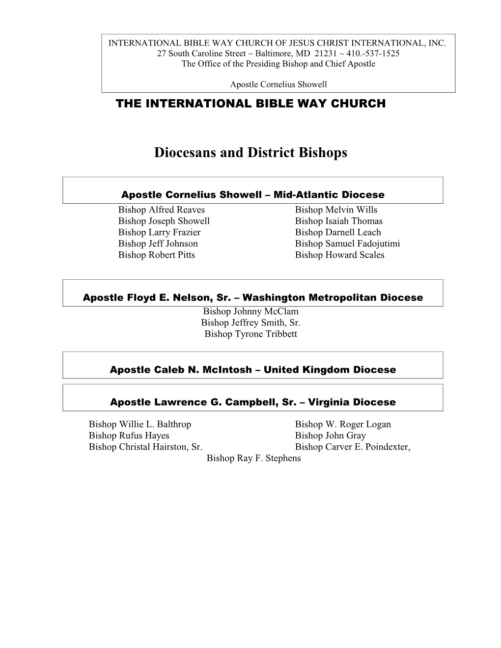 Diocesans and District Bishops