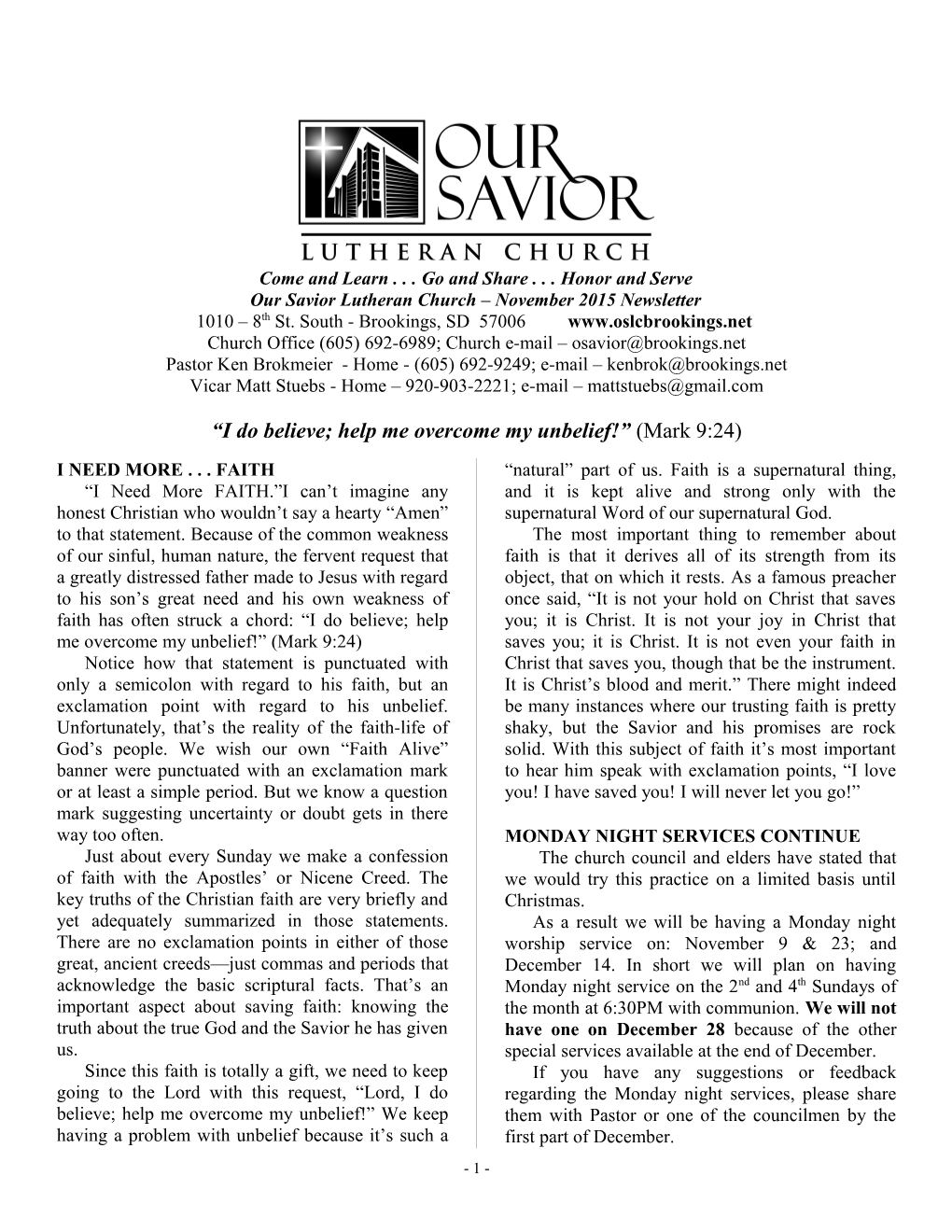 Our Savior Lutheran Church October 2000 Newsletter s2