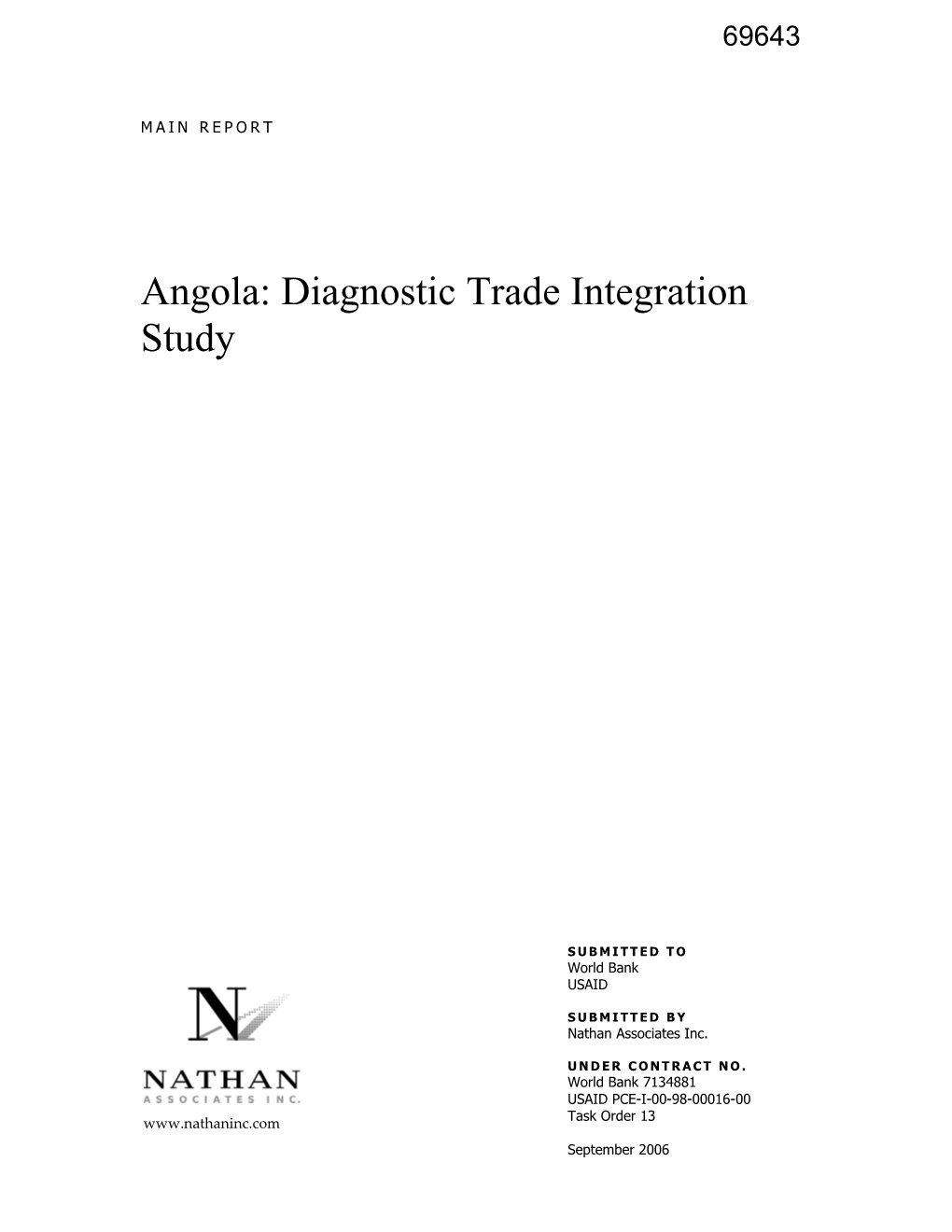 Angola: Diagnostic Trade Integration Study