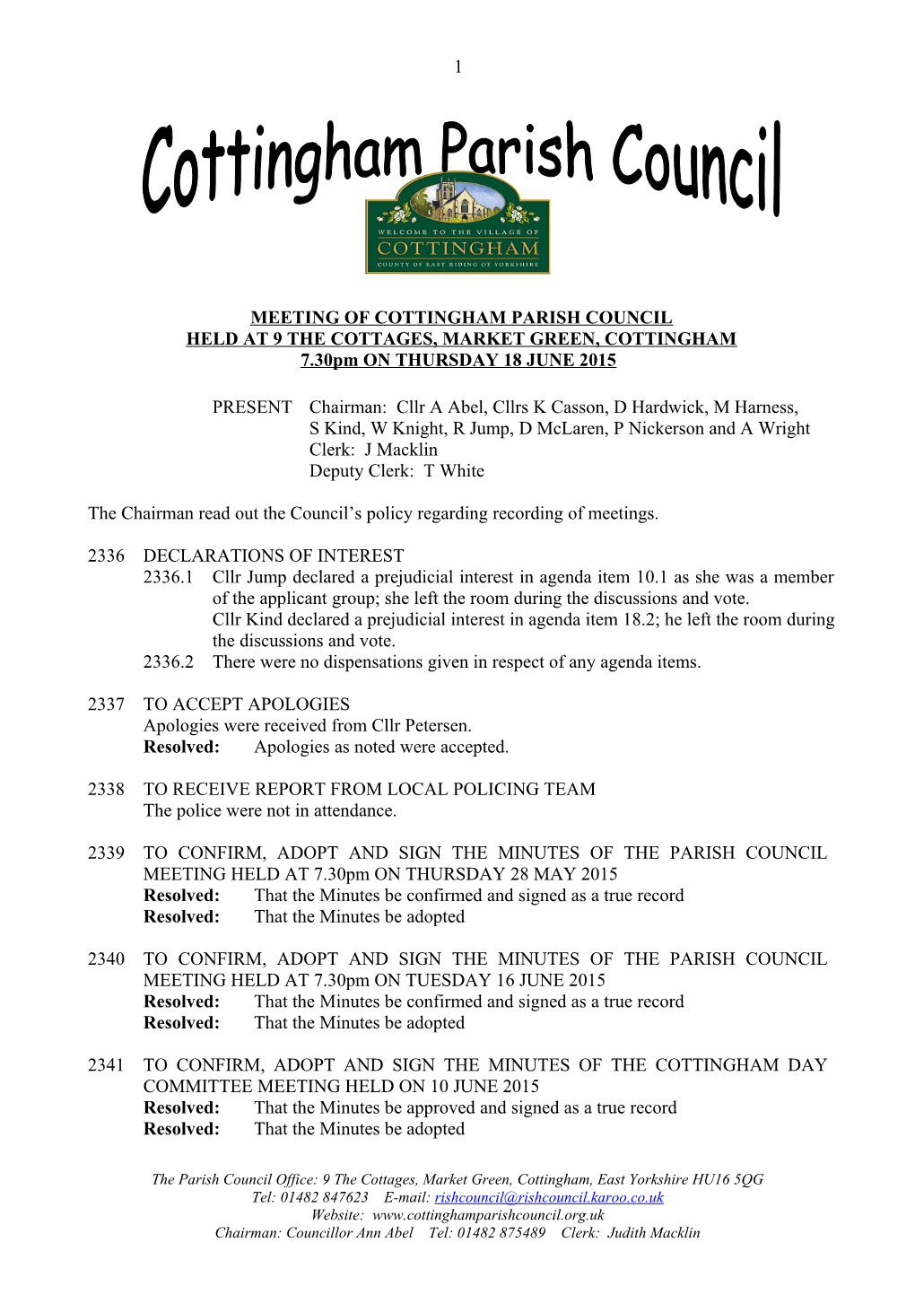 Meeting of Cottingham Parish Council