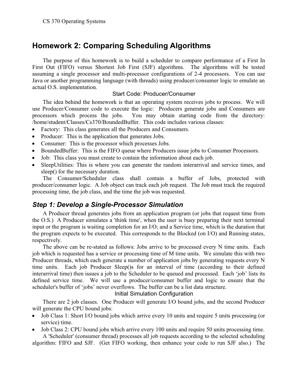 Homework 2: Comparing Scheduling Algorithms