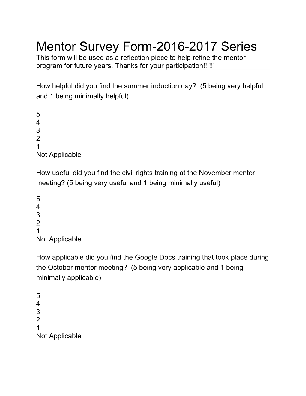 Mentor Survey Form-2016-2017 Series