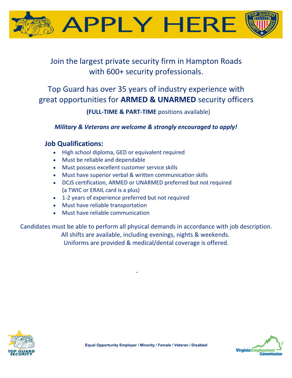 Join the Largest Private Security Firm in Hampton Roads