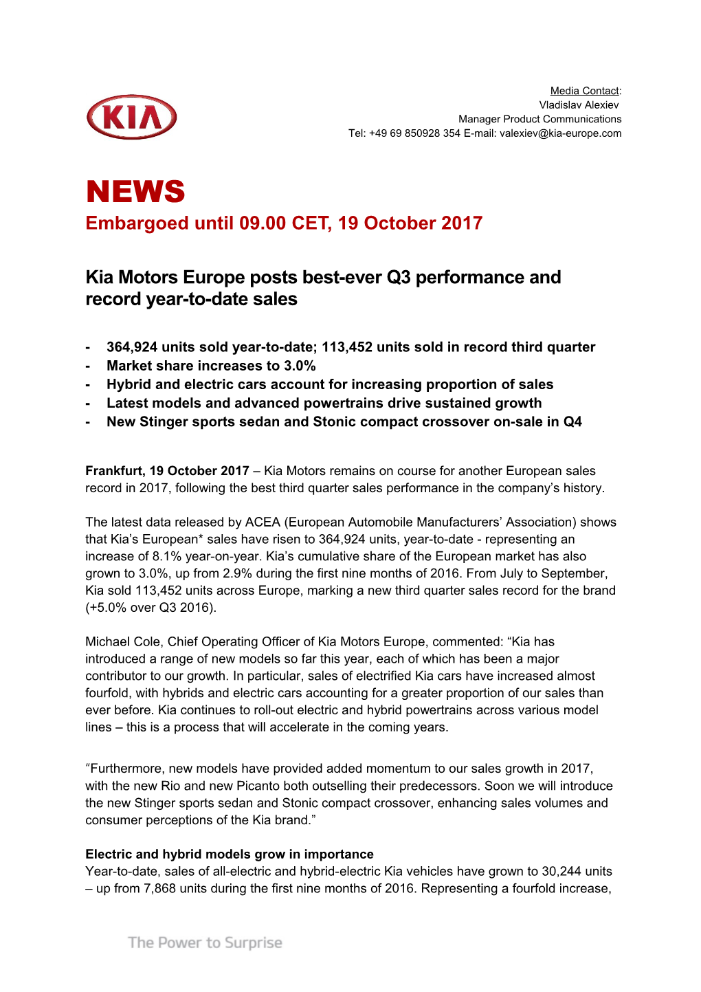 Kia Motors Europe Posts Best-Ever Q3 Performance and Record Year-To-Date Sales