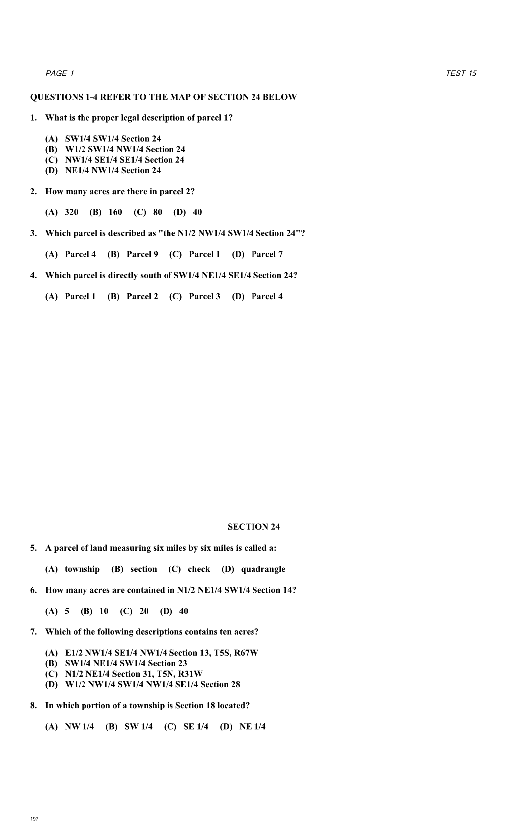 Questions 1-4 Refer to the Map of Section 24 Below