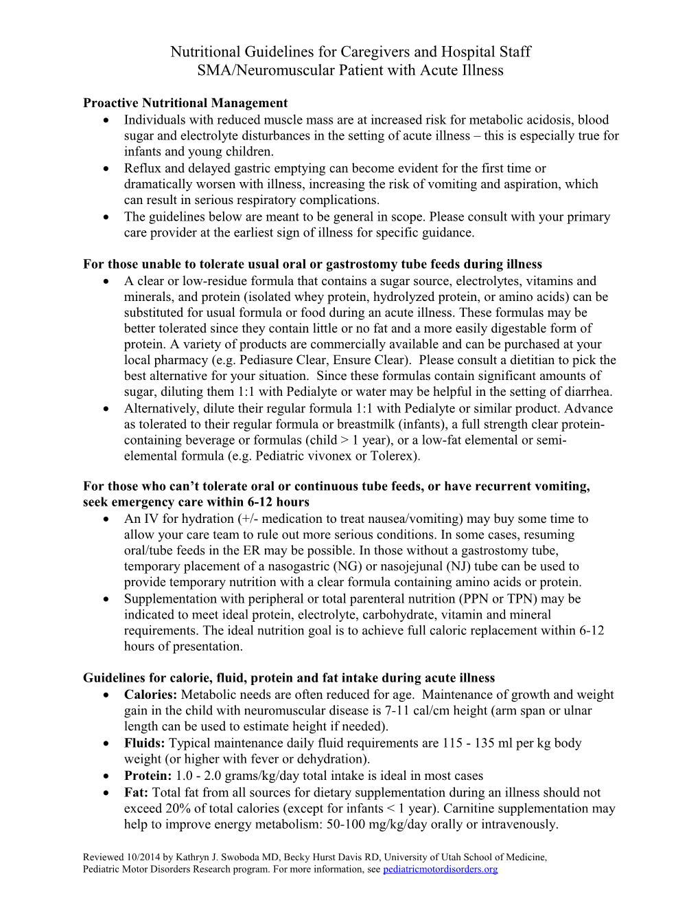 Nutritional Acute Illness Neuromuscular Guidelines