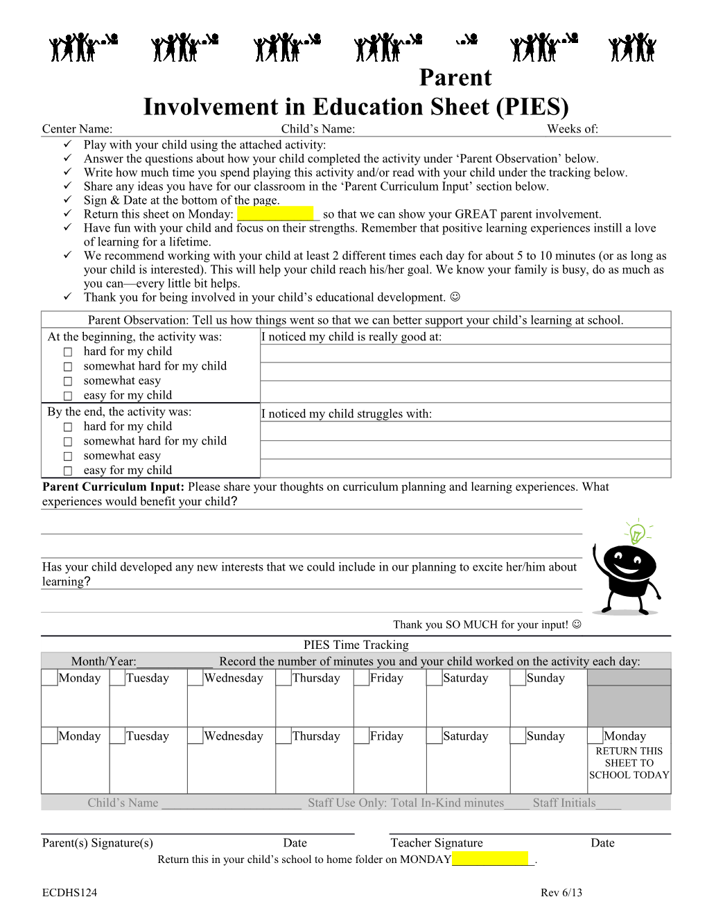 Parent Involvement in Education Sheet (PIES)