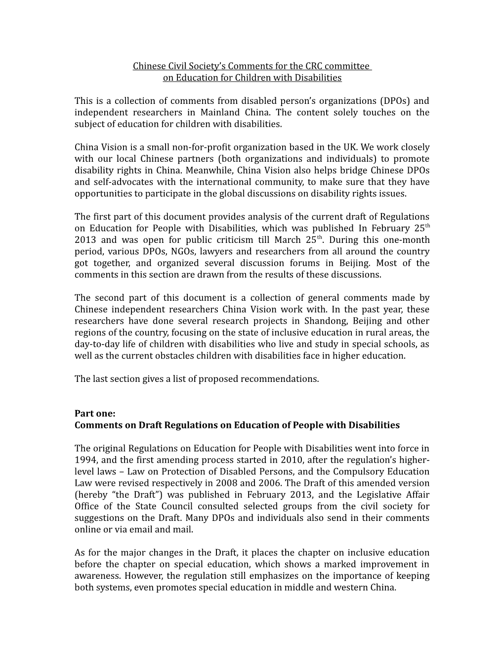 Chinese Civil Society S Comments for the CRC Committee