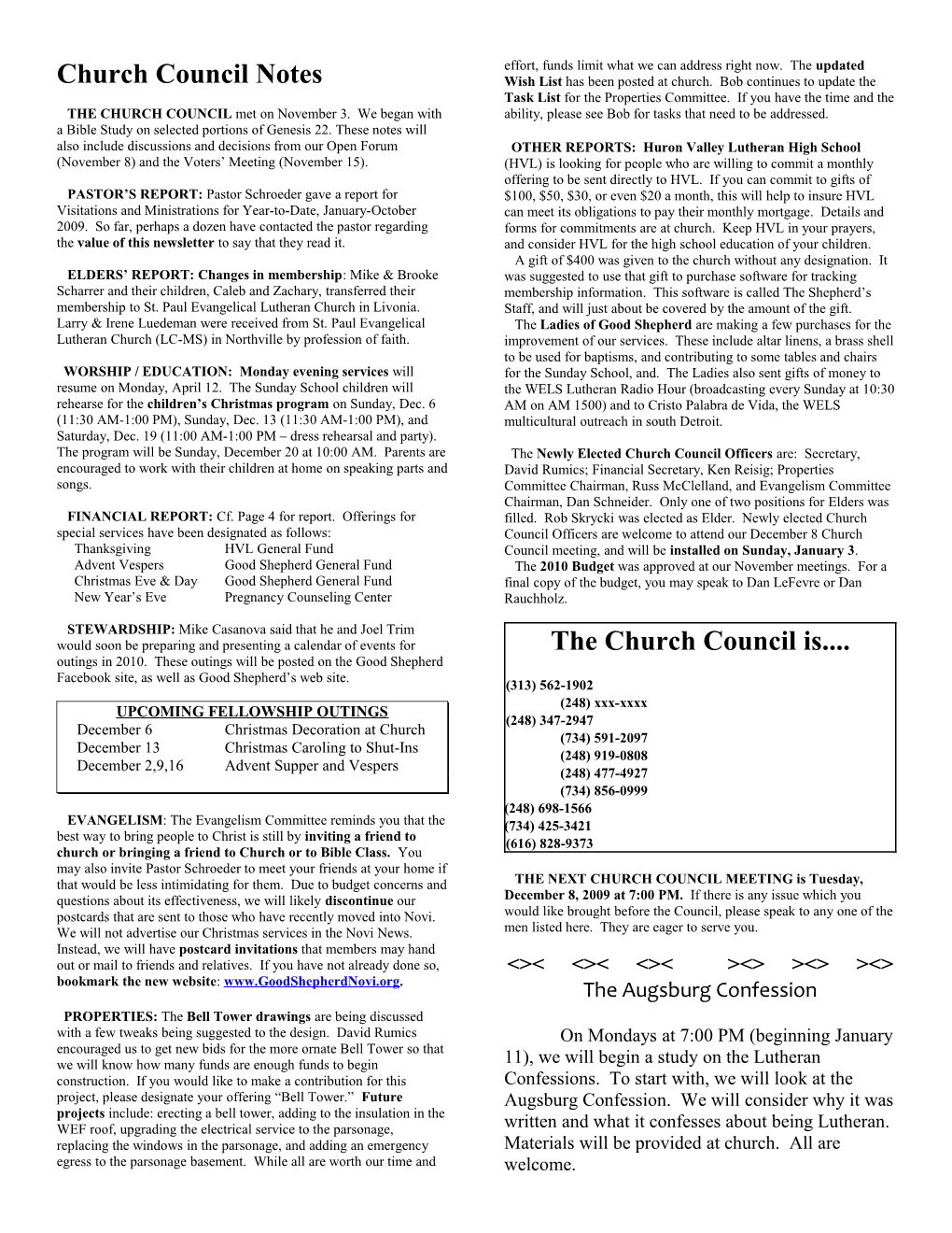 Church Council Notes
