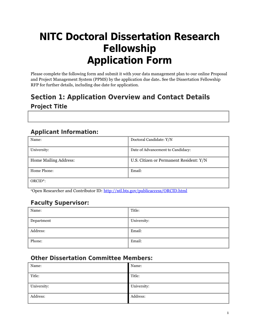 NITC Doctoral Dissertation Research Fellowship