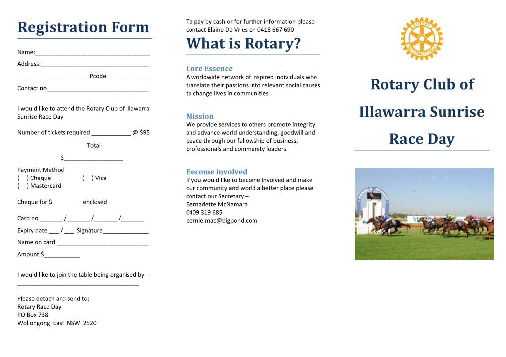 I Would Like to Attend the Rotary Club of Illawarra Sunrise Race Day