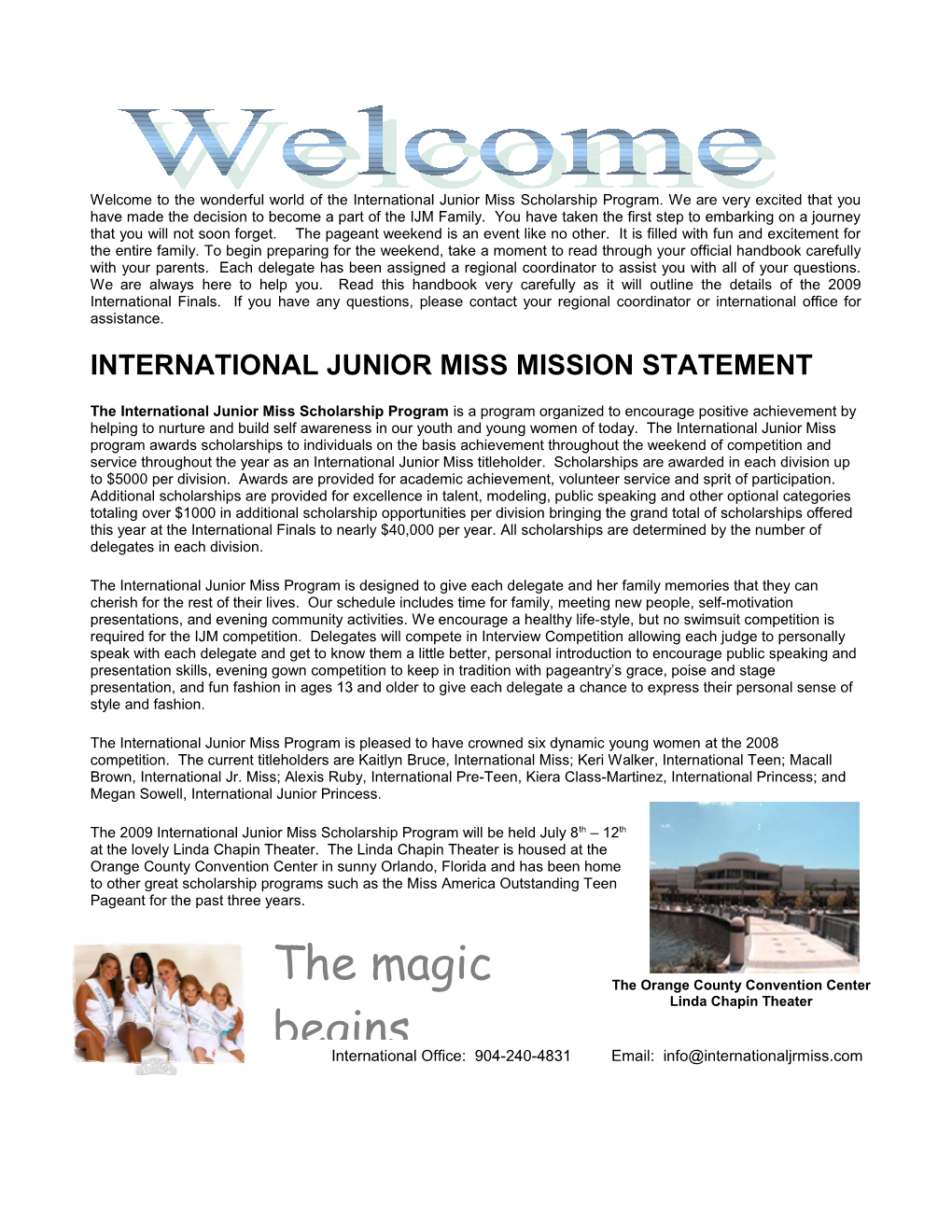 International Junior Miss Mission Statement