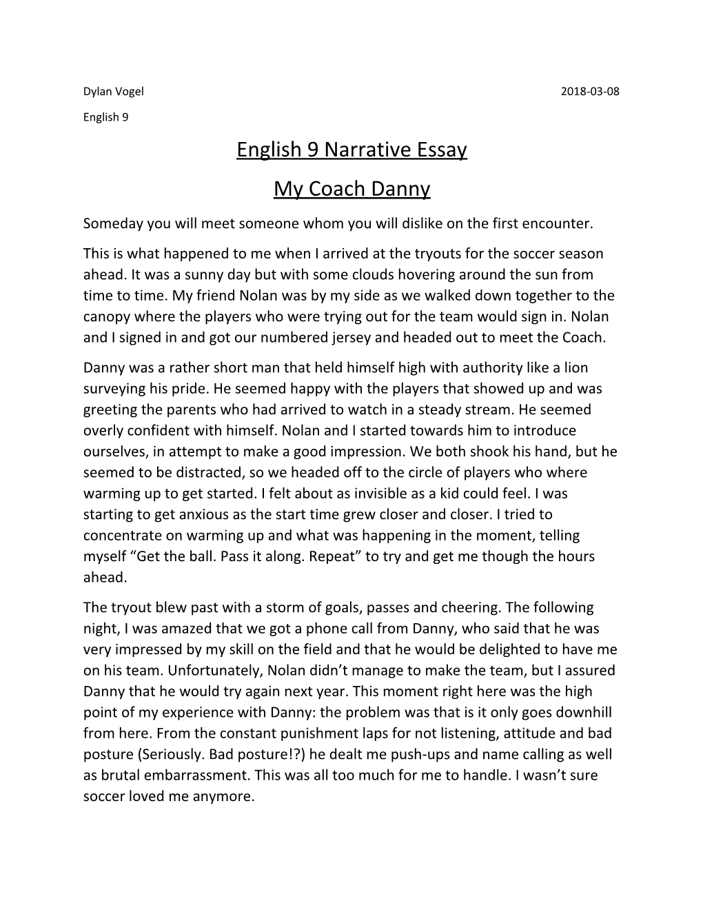 English 9 Narrative Essay