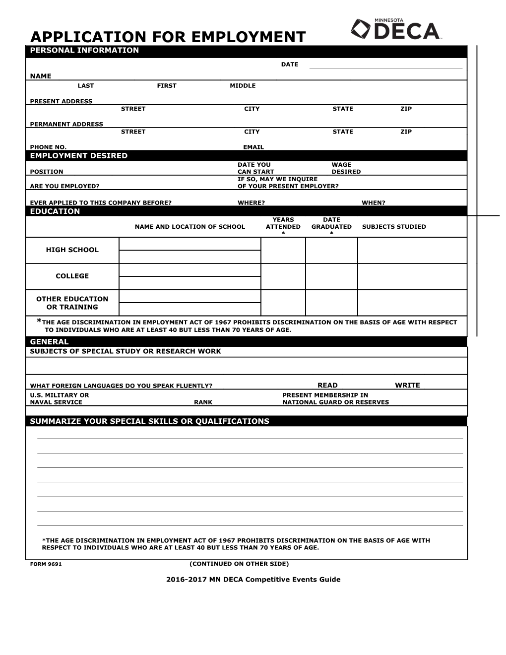 Application for Employment s111
