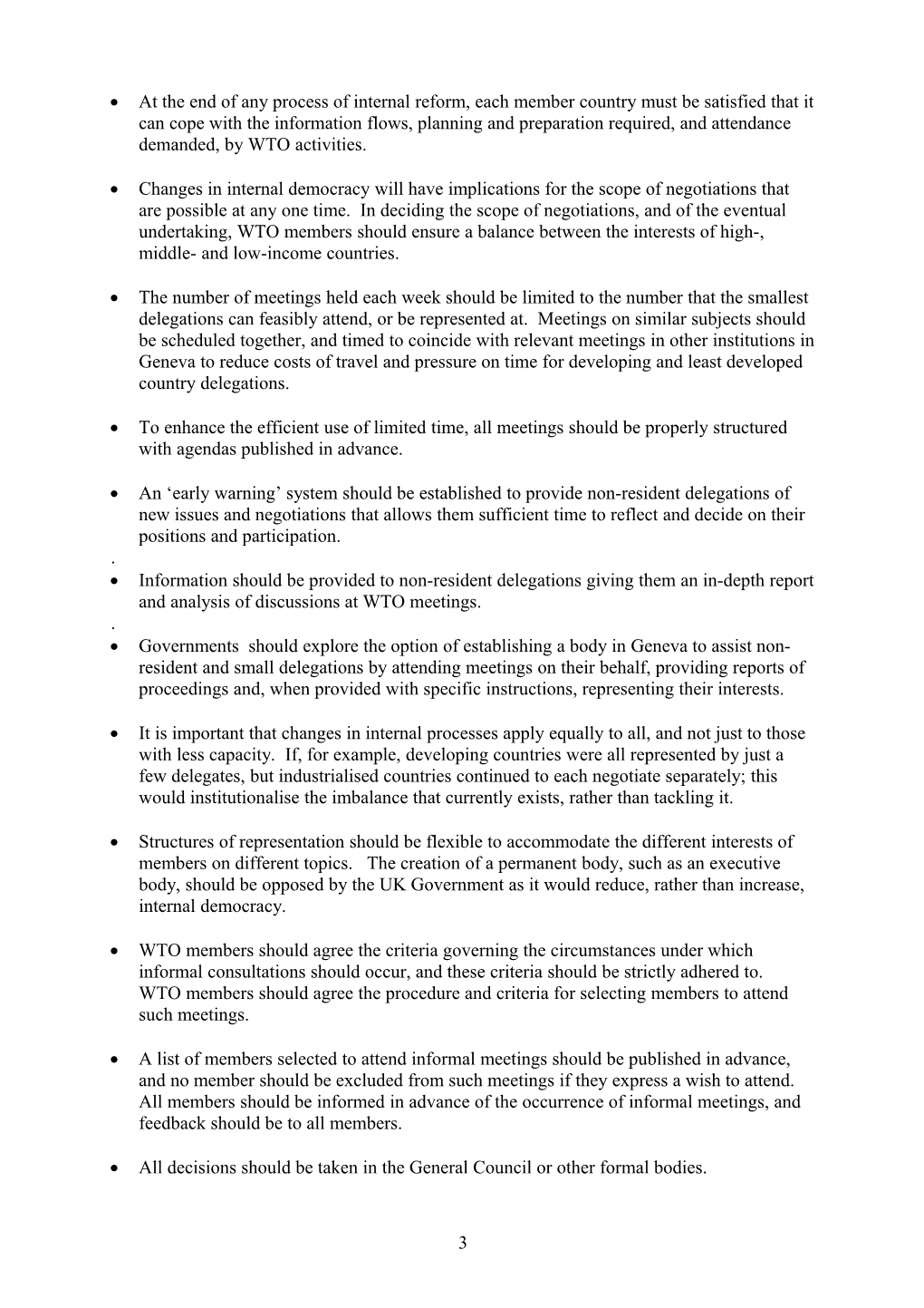 Recommendations for Ways Forward on Institutional Reform of the World Trade Organisation