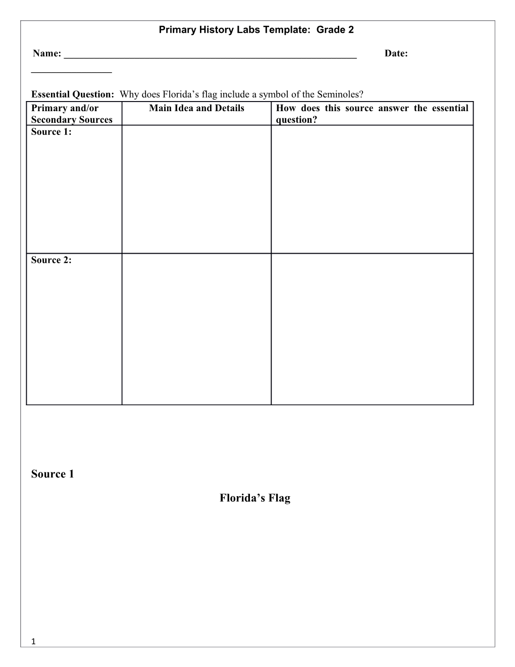 Primary History Labs Template: Grade 2