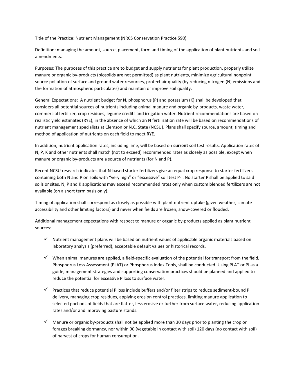 Title of the Practice: Nutrient Management (NRCS Conservation Practice 590)