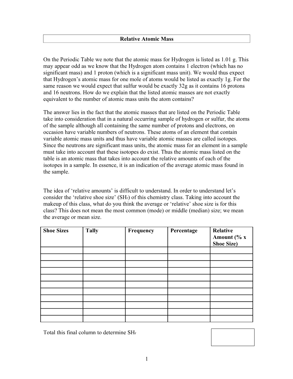 Relative Atomic Mass