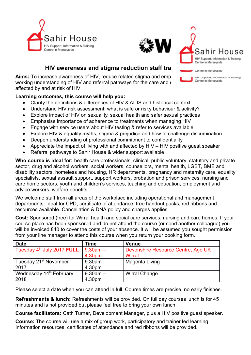 HIV Awareness and Stigma Reduction Staff Training Course