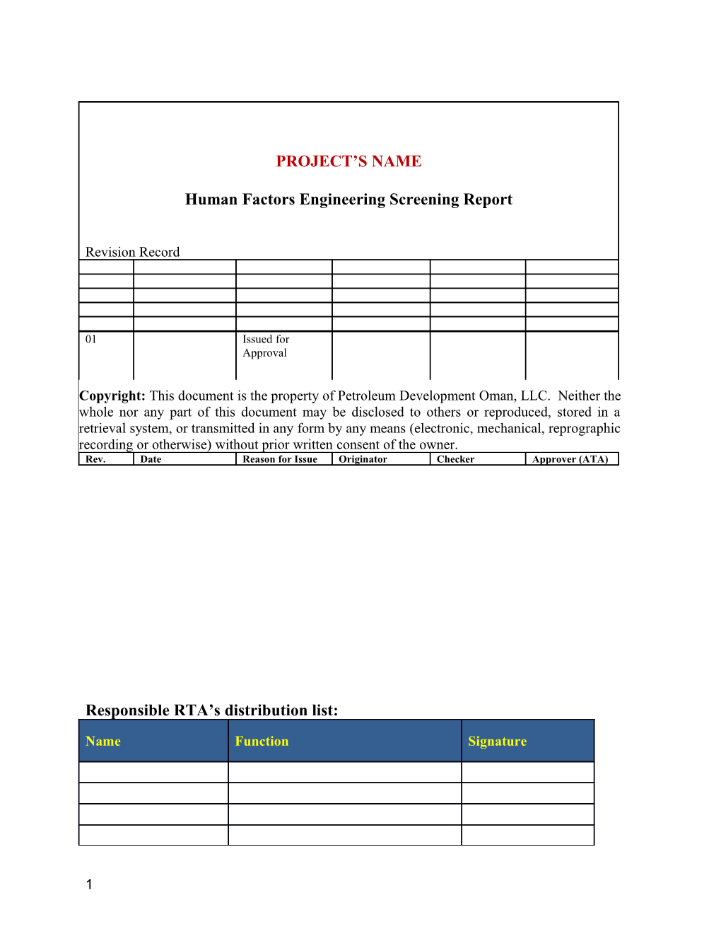 Responsible RTA S Distribution List