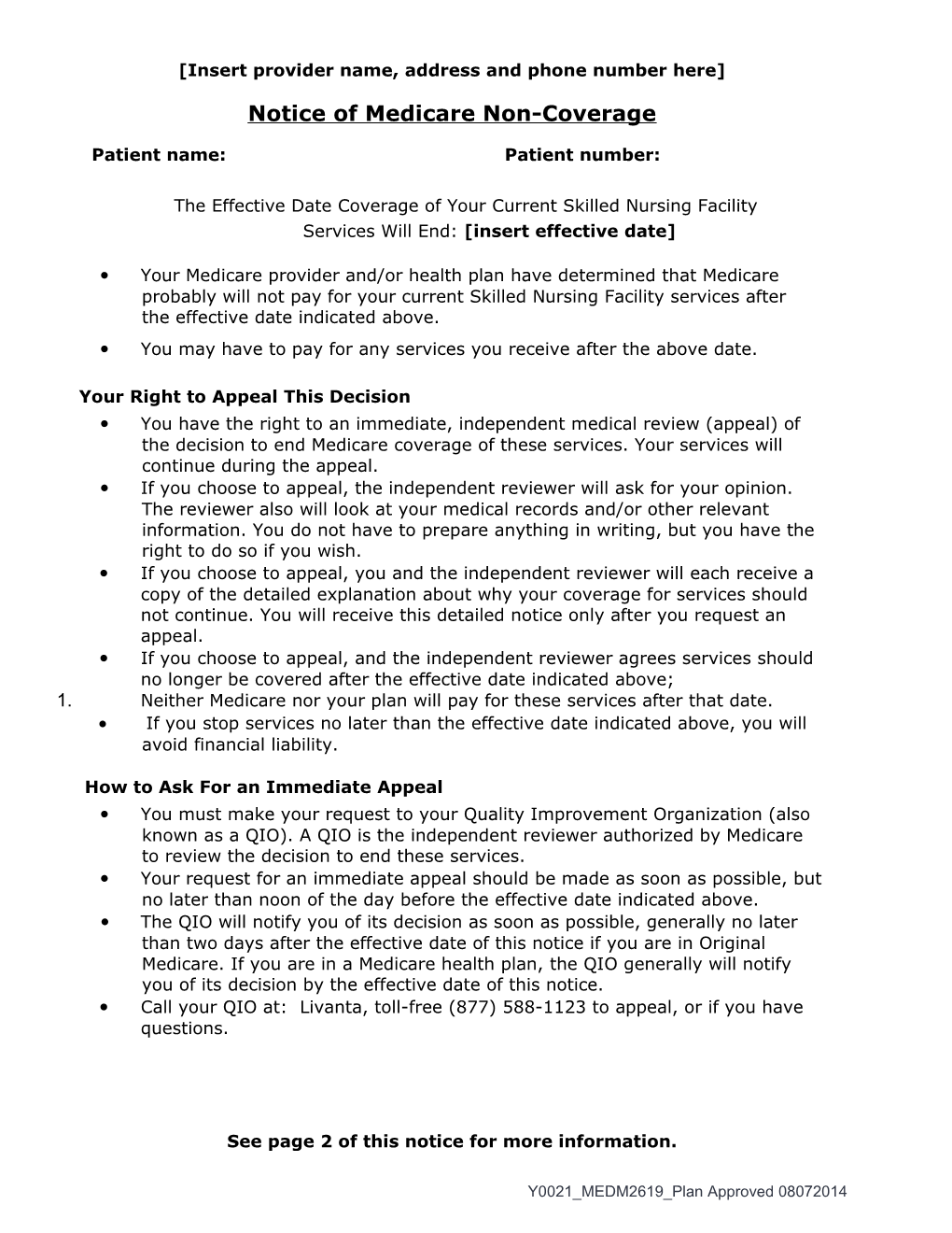 Notice of Medicare Noncoverage (SNF)