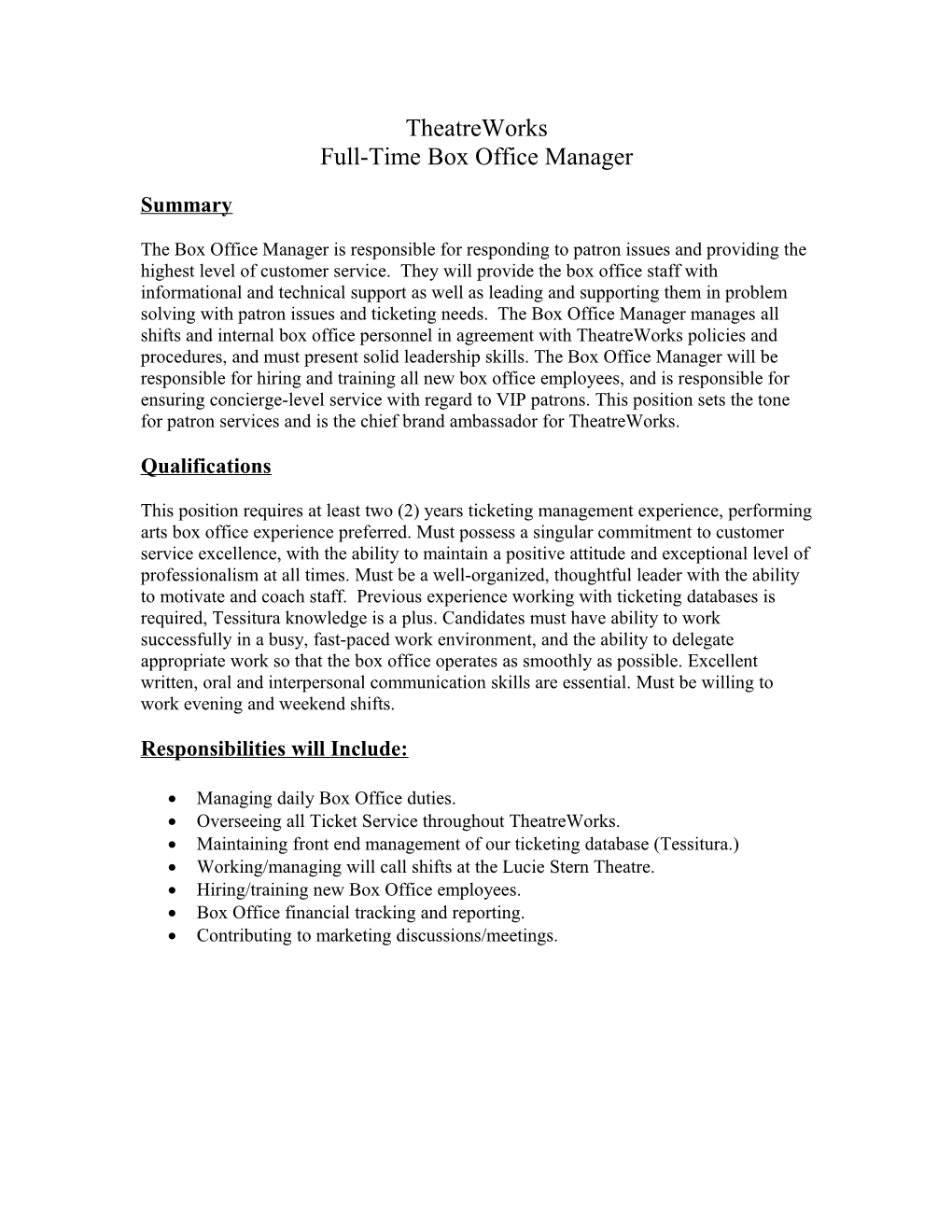 Full-Time Box Office Manager